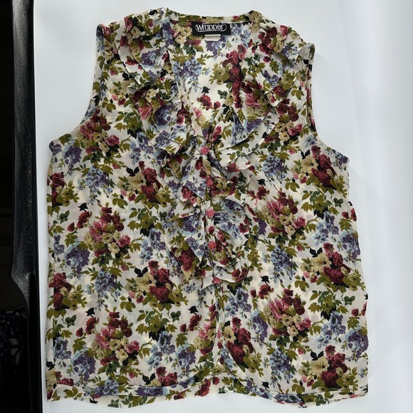 VTG 90s Wrapper Floral Ruffle Blouse Romantic Goth Whimsy Cottagecore Boho Top M - Picture 9 of 10
